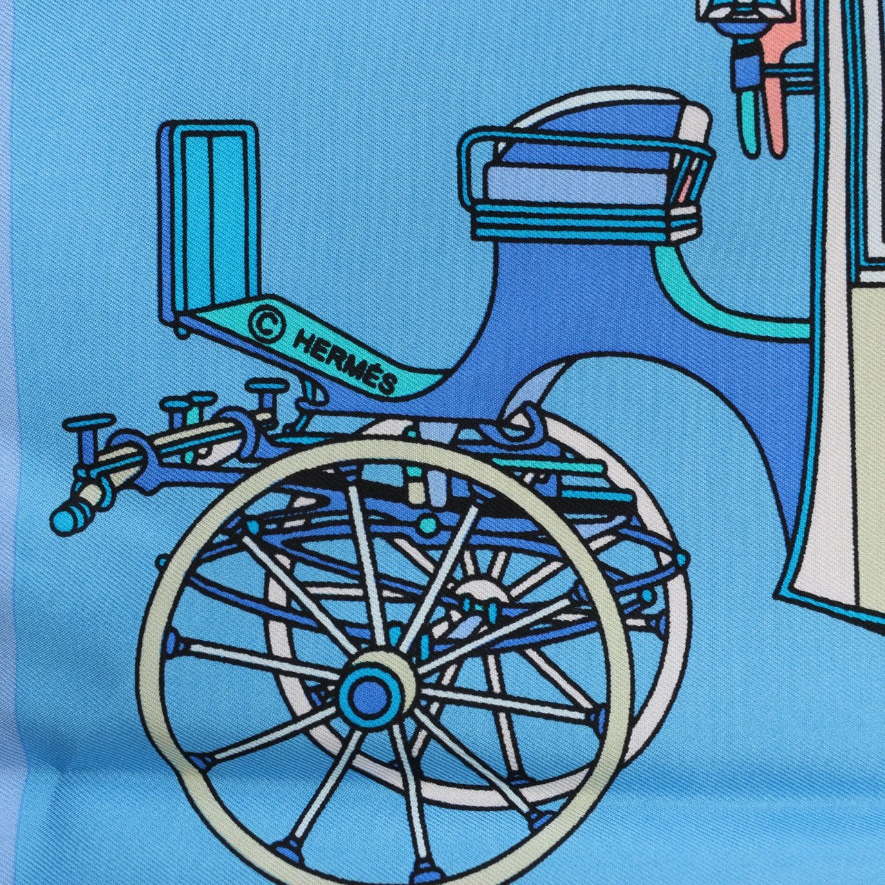 Hermès Hermès Carré 90 "Voitures Exquises Elaborate Carriages" Silk handkerchief in Blue Divers