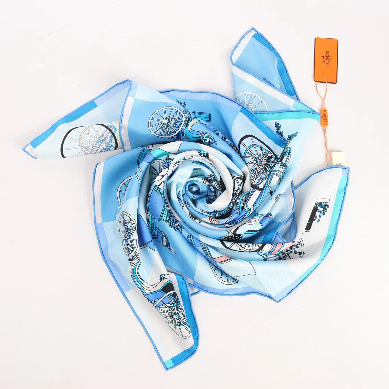 Hermès Hermès Carré 90 "Voitures Exquises Elaborate Carriages" Silk handkerchief in Blue Divers