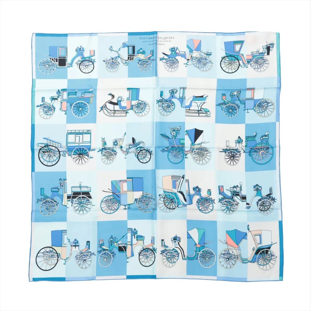 Hermès Hermès Carré 90 "Voitures Exquises Elaborate Carriages" Silk handkerchief in Blue Divers