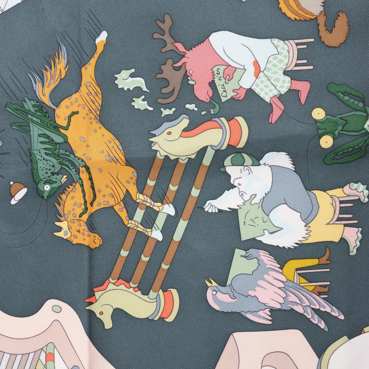 Hermès Hermès Carré 90 "Academia Ipica" Silk handkerchief in Gray Divers