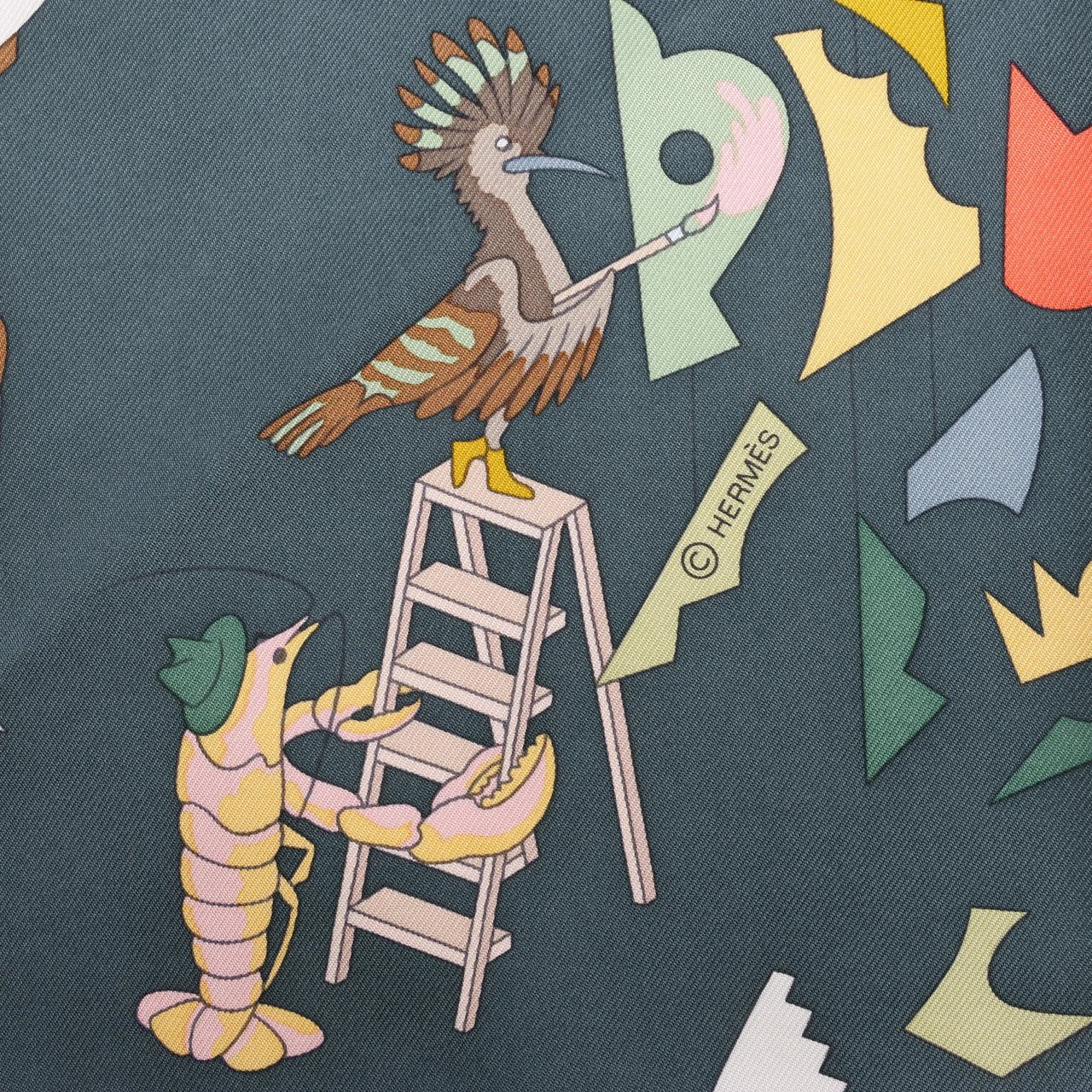 Hermès Hermès Carré 90 "Academia Ipica" Silk handkerchief in Gray Divers