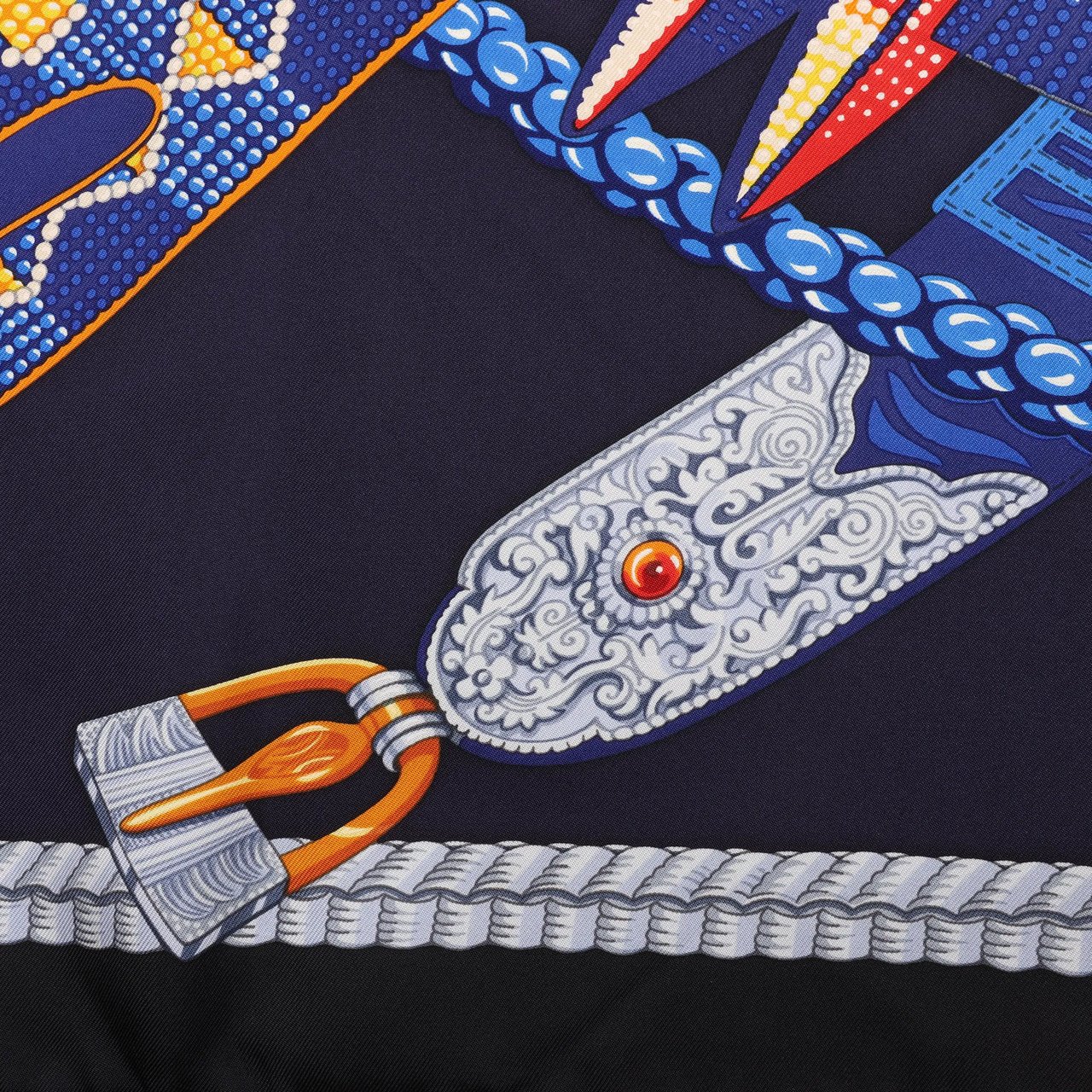 Hermès Hermès Carré 90 "Ceintures et Liens Belts and Strings" Silk handkerchief in Navy Blue Blauw