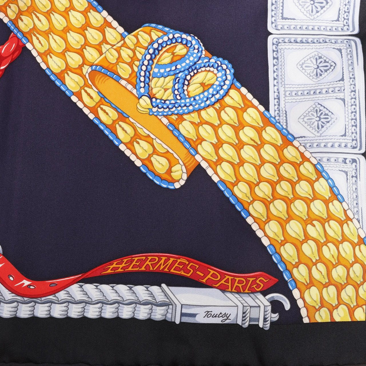 Hermès Hermès Carré 90 "Ceintures et Liens Belts and Strings" Silk handkerchief in Navy Blue Blauw