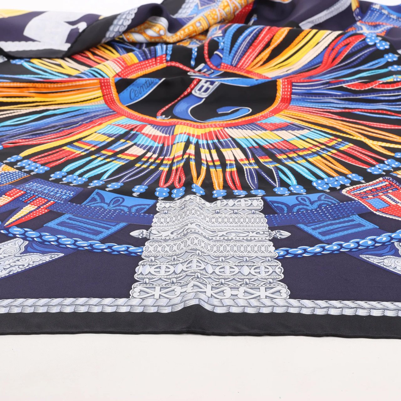 Hermès Hermès Carré 90 "Ceintures et Liens Belts and Strings" Silk handkerchief in Navy Blue Blauw