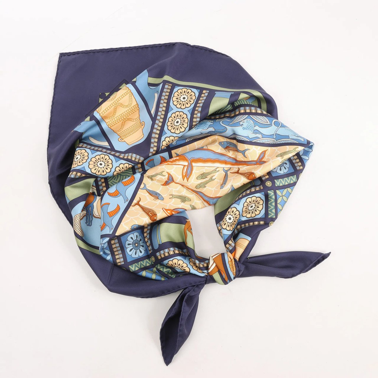 Hermès Hermès Carré 90 "LES SECRETS DE MINOS" Silk handkerchief in Navy Blue Divers
