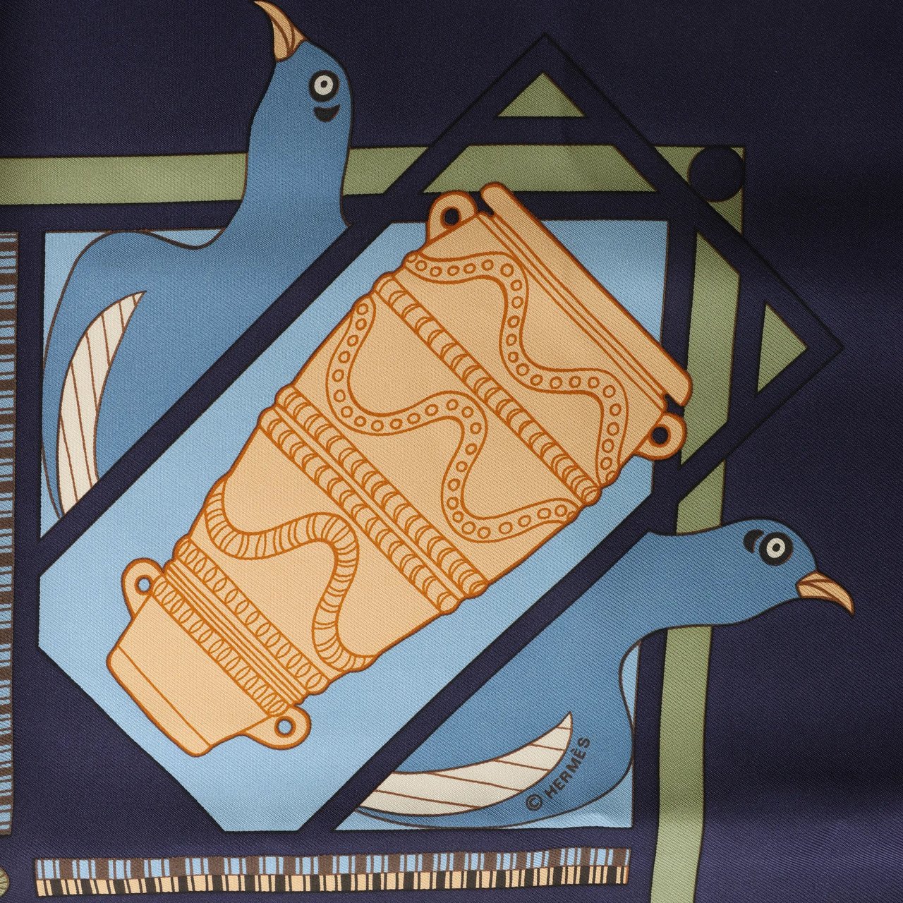 Hermès Hermès Carré 90 "LES SECRETS DE MINOS" Silk handkerchief in Navy Blue Divers