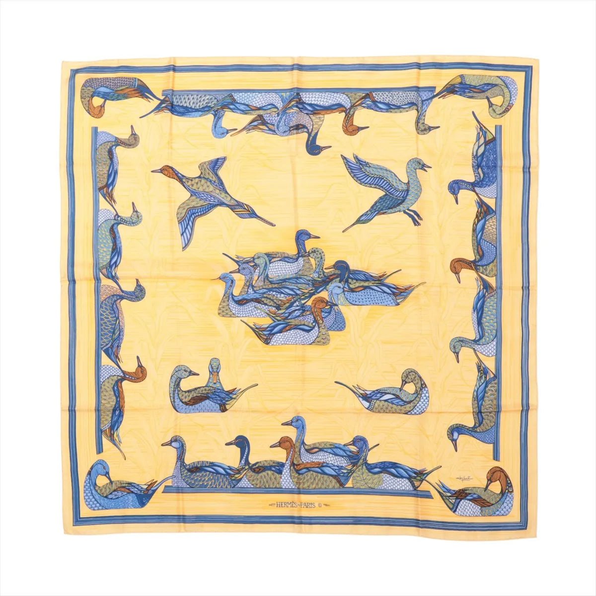 Hermès Hermès Carré 90 "La Mare aux Canards" Silk handkerchief in Yellow Geel