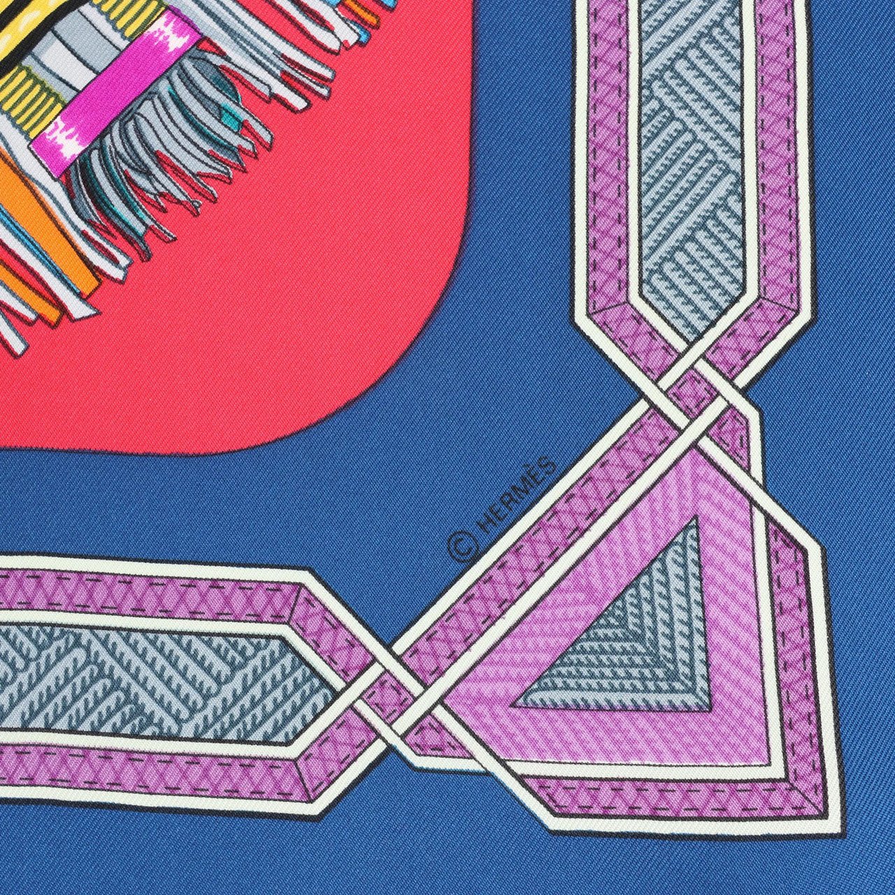 Hermès Hermès Carré 90 "Cuirs Du Desert" Silk handkerchief in Navy Blue x Red Blauw