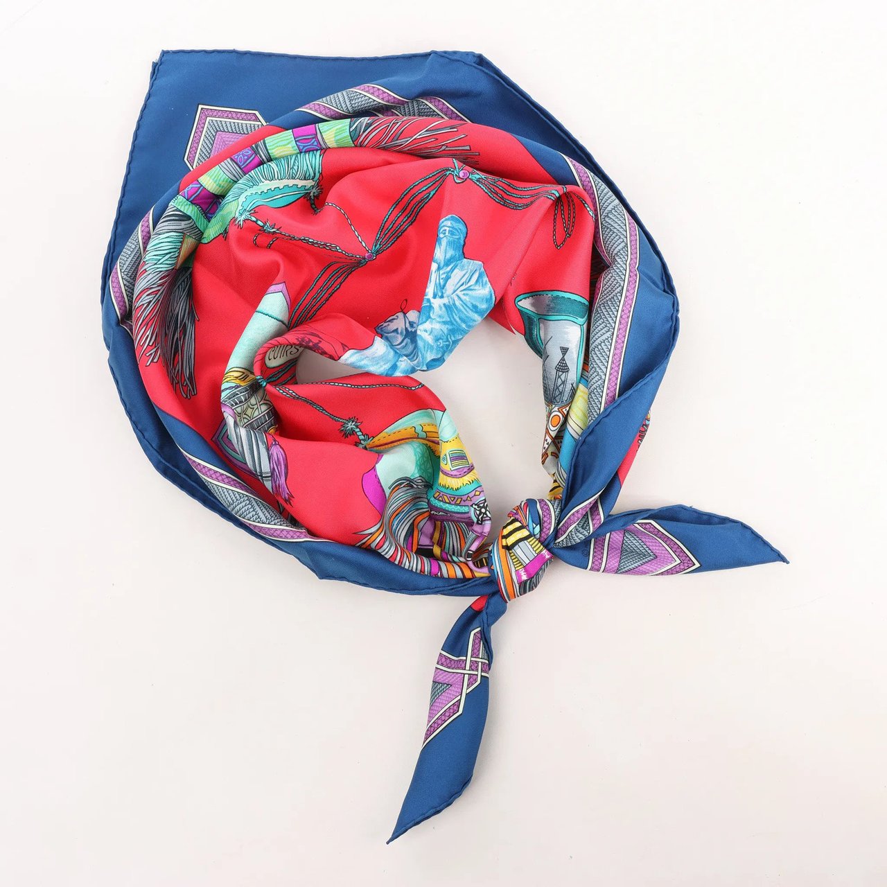 Hermès Hermès Carré 90 "Cuirs Du Desert" Silk handkerchief in Navy Blue x Red Blauw