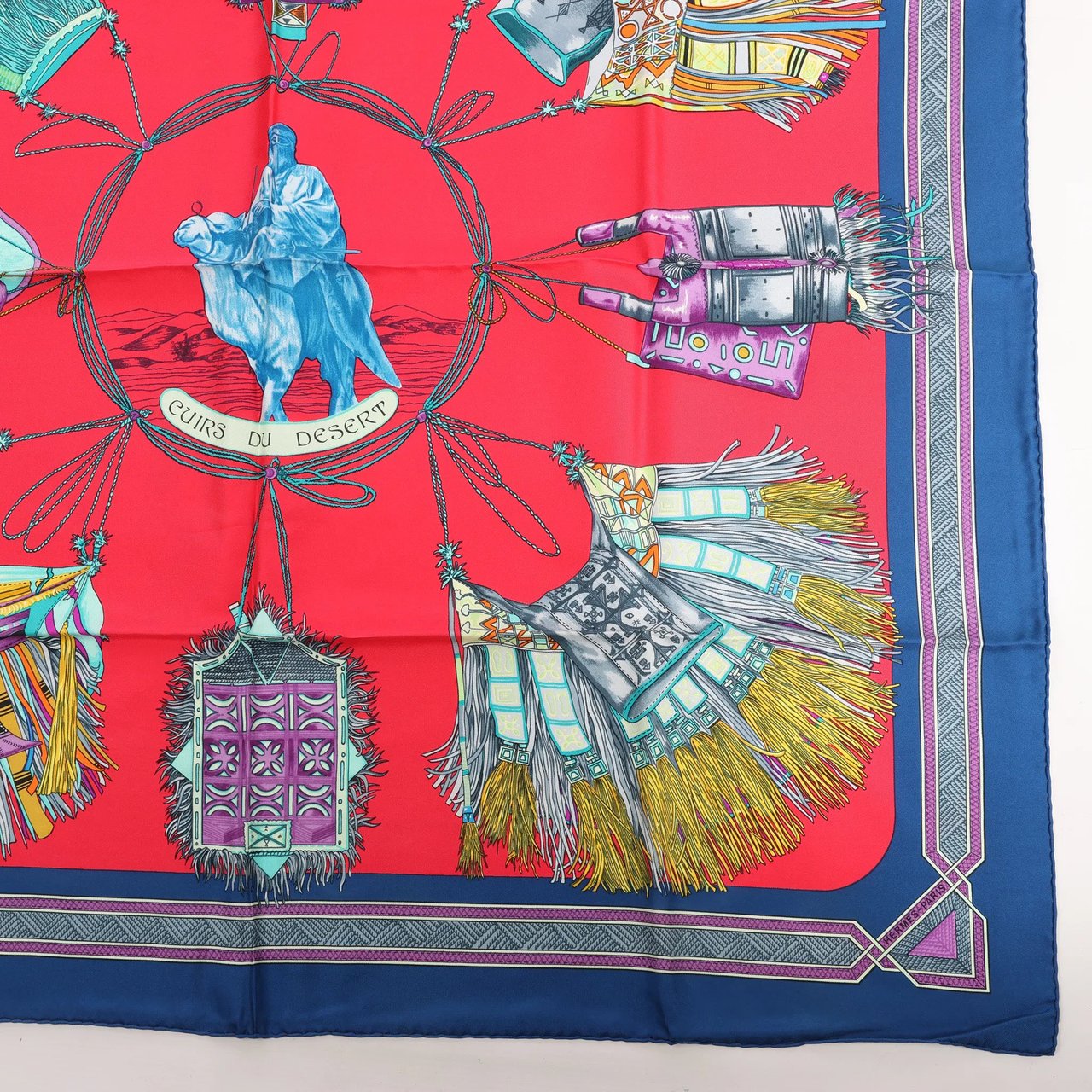 Hermès Hermès Carré 90 "Cuirs Du Desert" Silk handkerchief in Navy Blue x Red Blauw