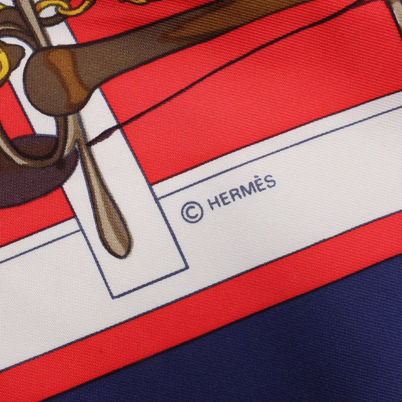Hermès Hermès Carré 90 "MORS&FILETS" Silk handkerchief in Red x Navy Blue Rood