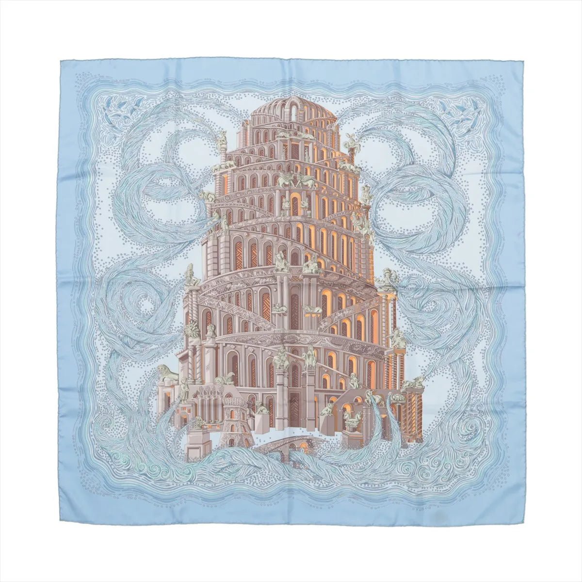 Hermès Hermès Carré 90 "LES RIVIERES DE BABEL" Silk handkerchief in Blue Divers