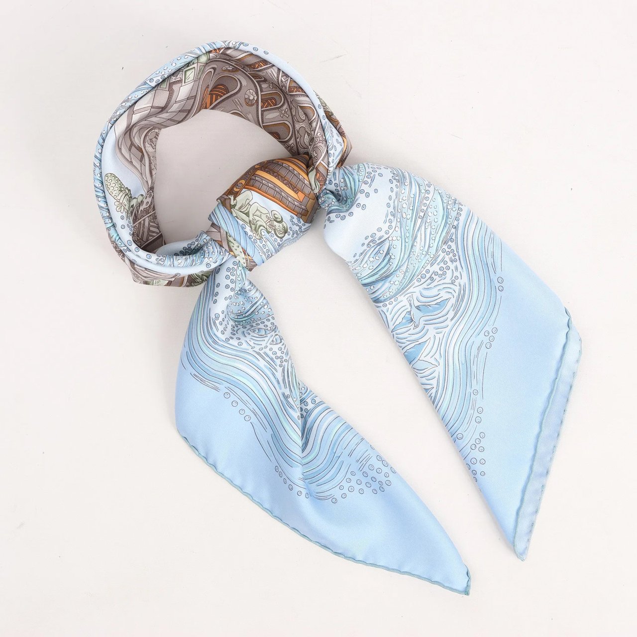 Hermès Hermès Carré 90 "LES RIVIERES DE BABEL" Silk handkerchief in Blue Divers