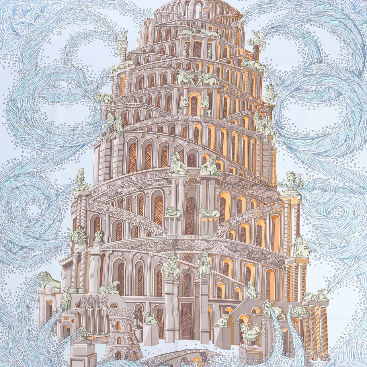 Hermès Hermès Carré 90 "LES RIVIERES DE BABEL" Silk handkerchief in Blue Divers