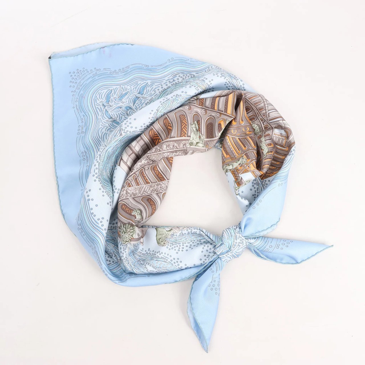 Hermès Hermès Carré 90 "LES RIVIERES DE BABEL" Silk handkerchief in Blue Divers