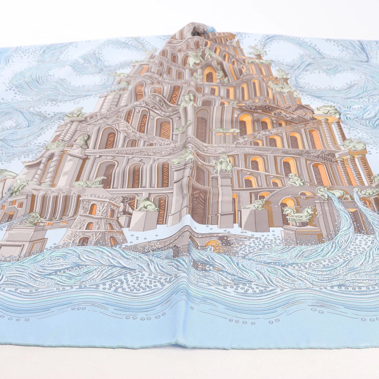 Hermès Hermès Carré 90 "LES RIVIERES DE BABEL" Silk handkerchief in Blue Divers