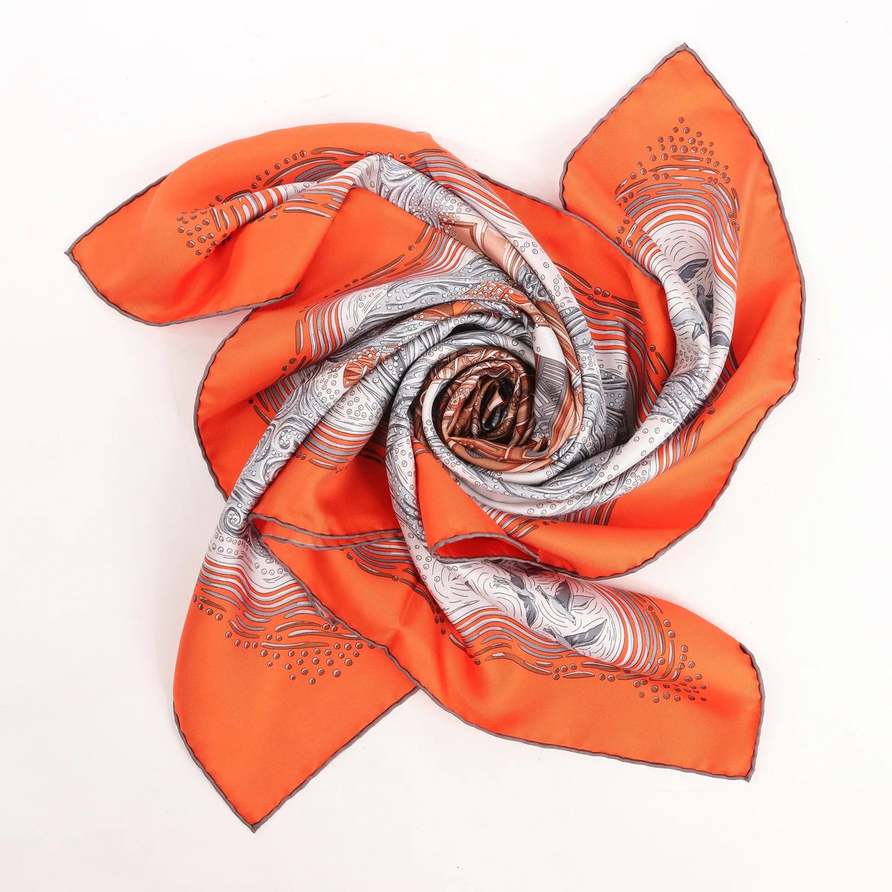 Hermès Hermès Carré 90 "LES RIVIERES DE BABEL" Silk handkerchief in Orange Divers