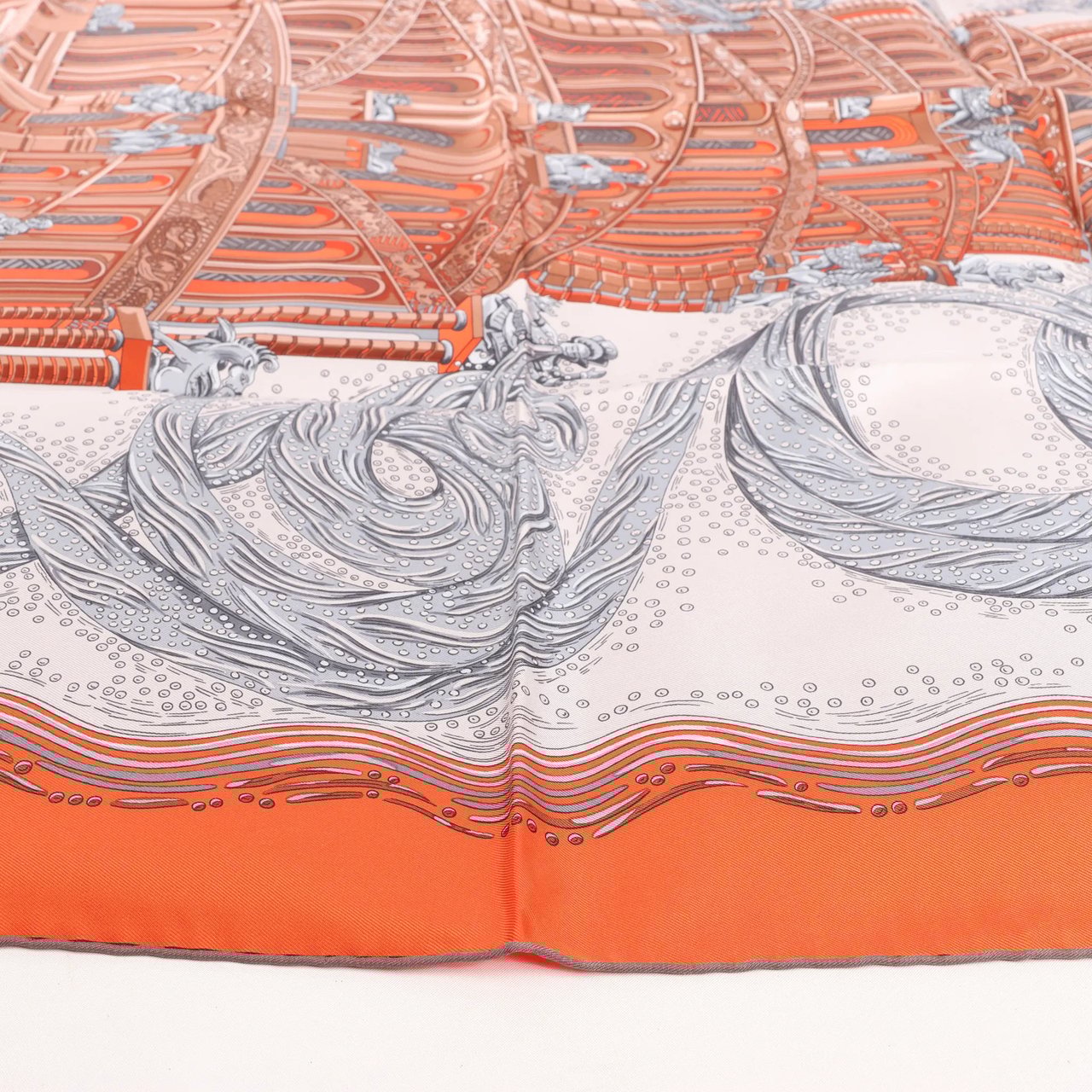 Hermès Hermès Carré 90 "LES RIVIERES DE BABEL" Silk handkerchief in Orange Divers