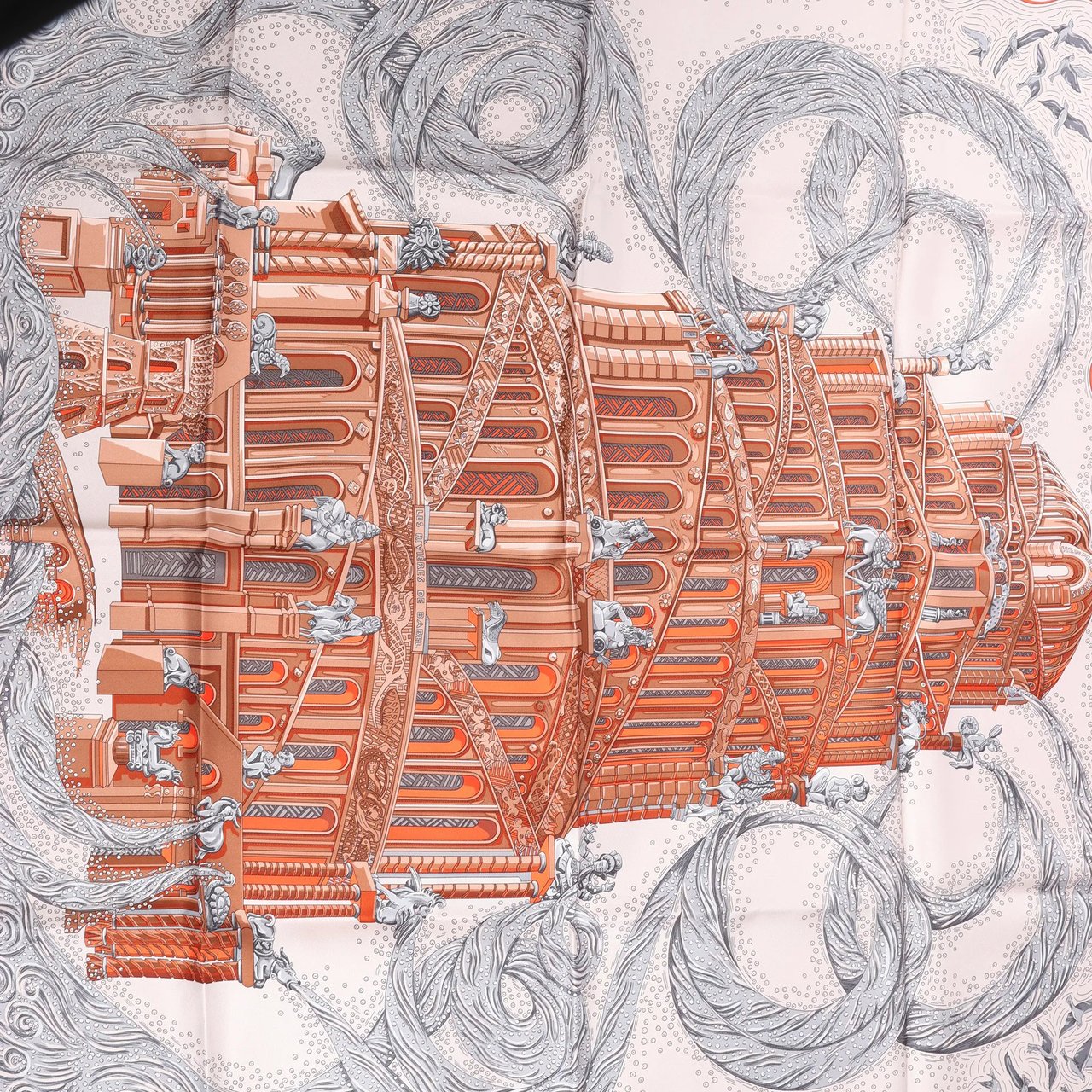 Hermès Hermès Carré 90 "LES RIVIERES DE BABEL" Silk handkerchief in Orange Divers