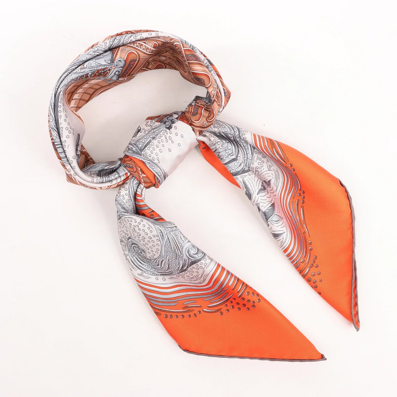Hermès Hermès Carré 90 "LES RIVIERES DE BABEL" Silk handkerchief in Orange Divers