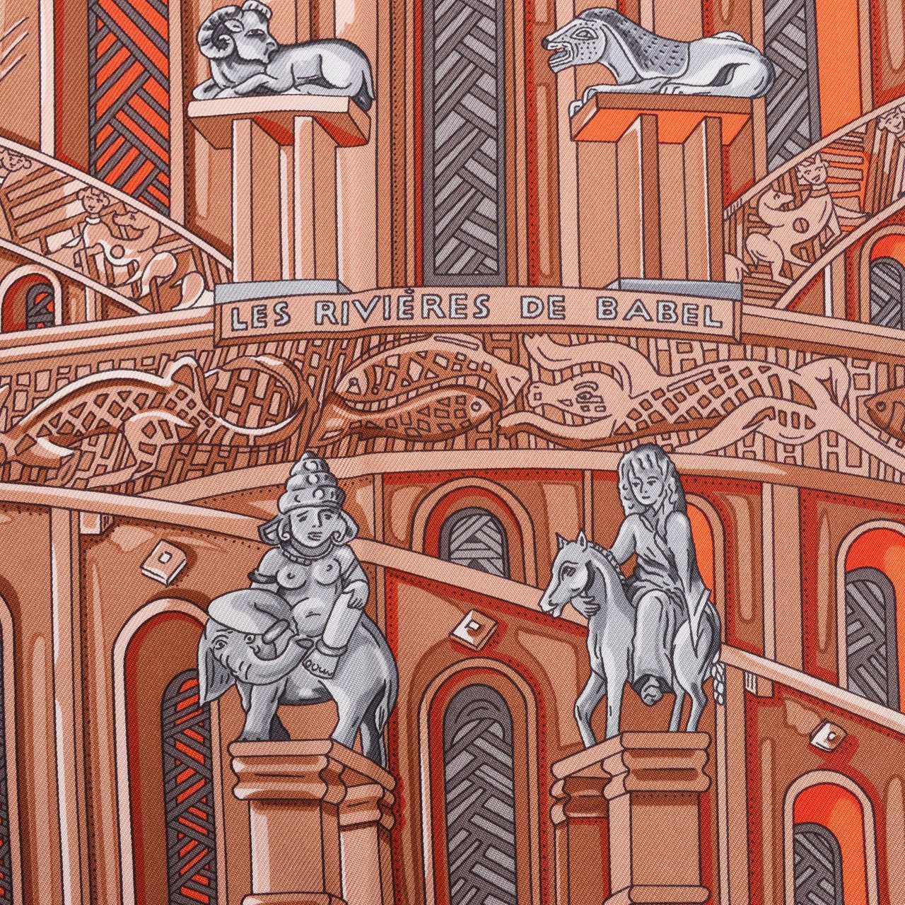 Hermès Hermès Carré 90 "LES RIVIERES DE BABEL" Silk handkerchief in Orange Divers