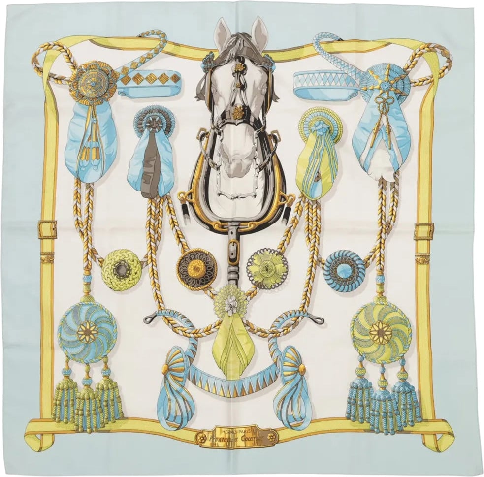 Hermès Hermès Carré 90 "Frontaux et Cocardes" Silk handkerchief in Blue Divers