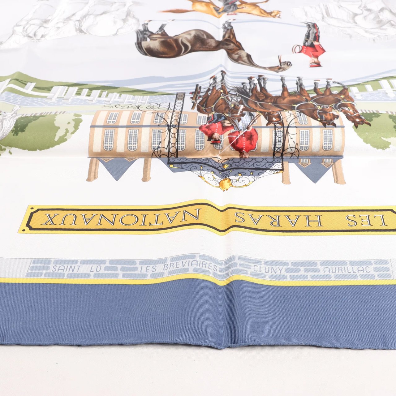 Hermès Hermès Carré 90 "LES HARAS NATIONAUX" Silk handkerchief in Blue Divers