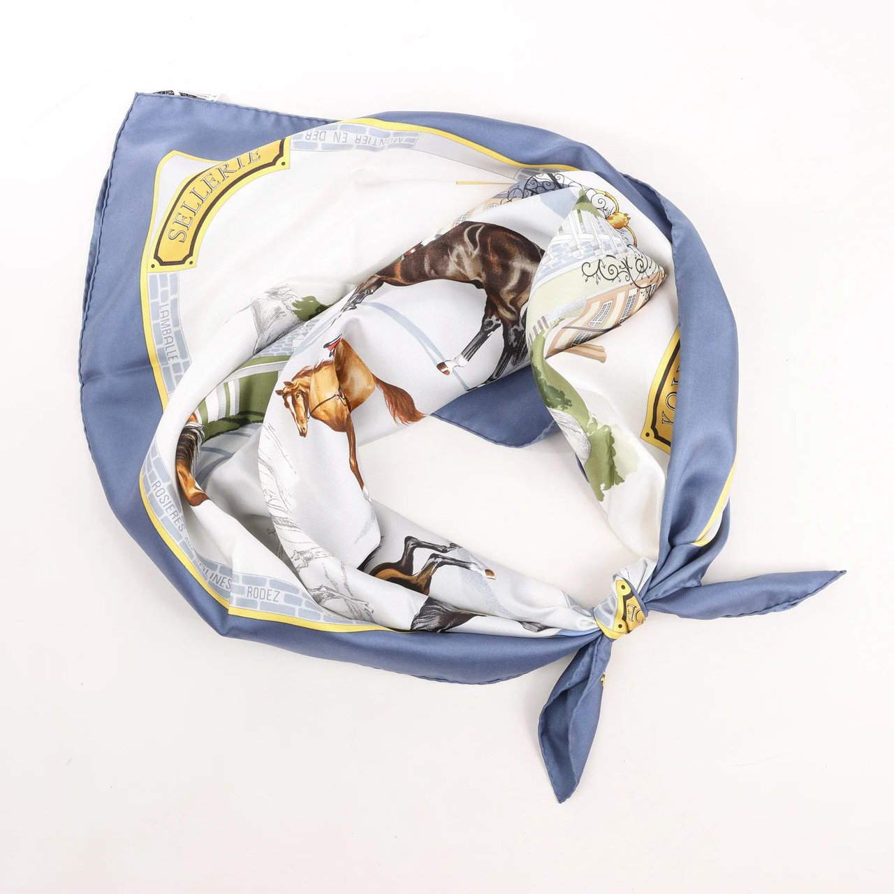 Hermès Hermès Carré 90 "LES HARAS NATIONAUX" Silk handkerchief in Blue Divers