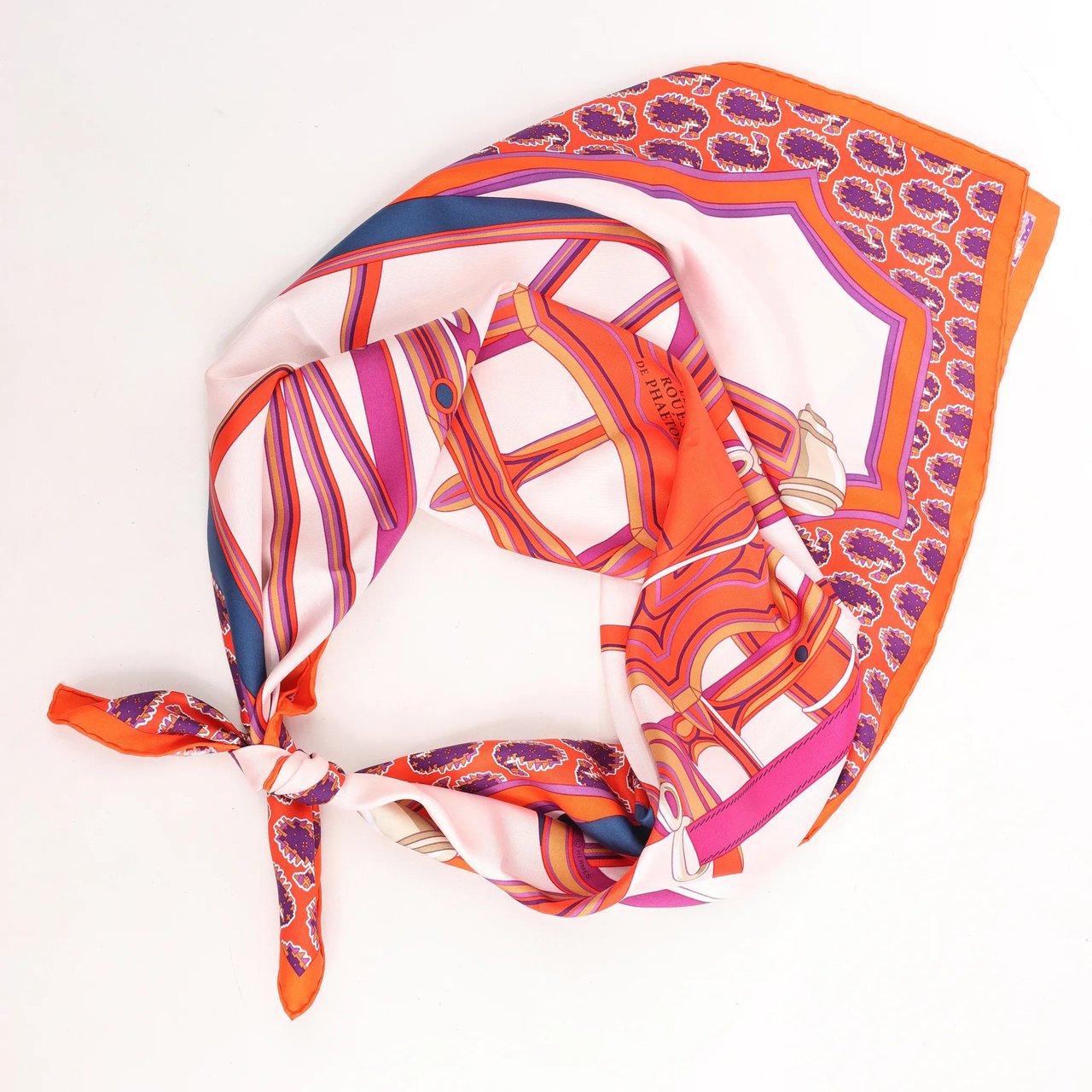 Hermès Hermès Carré 90 "LES ROUES DE PHAETON" Silk handkerchief in Orange Divers