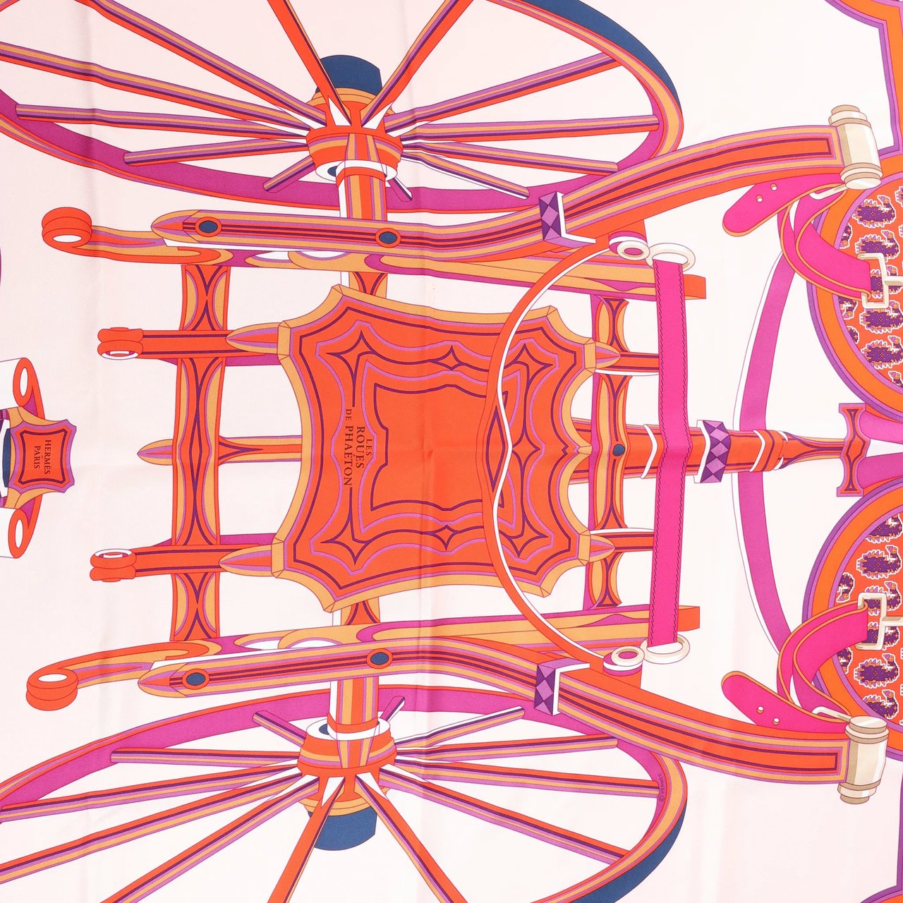 Hermès Hermès Carré 90 "LES ROUES DE PHAETON" Silk handkerchief in Orange Divers