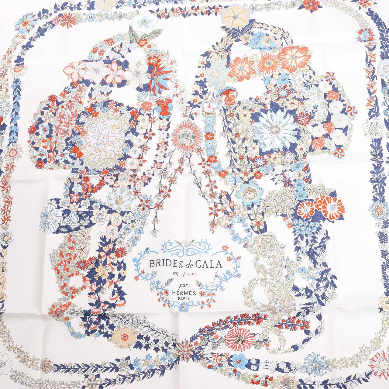 Hermès Hermès Carré 90 "BRIDES DE GALA EN FLEURS" Silk handkerchief in Beige Divers