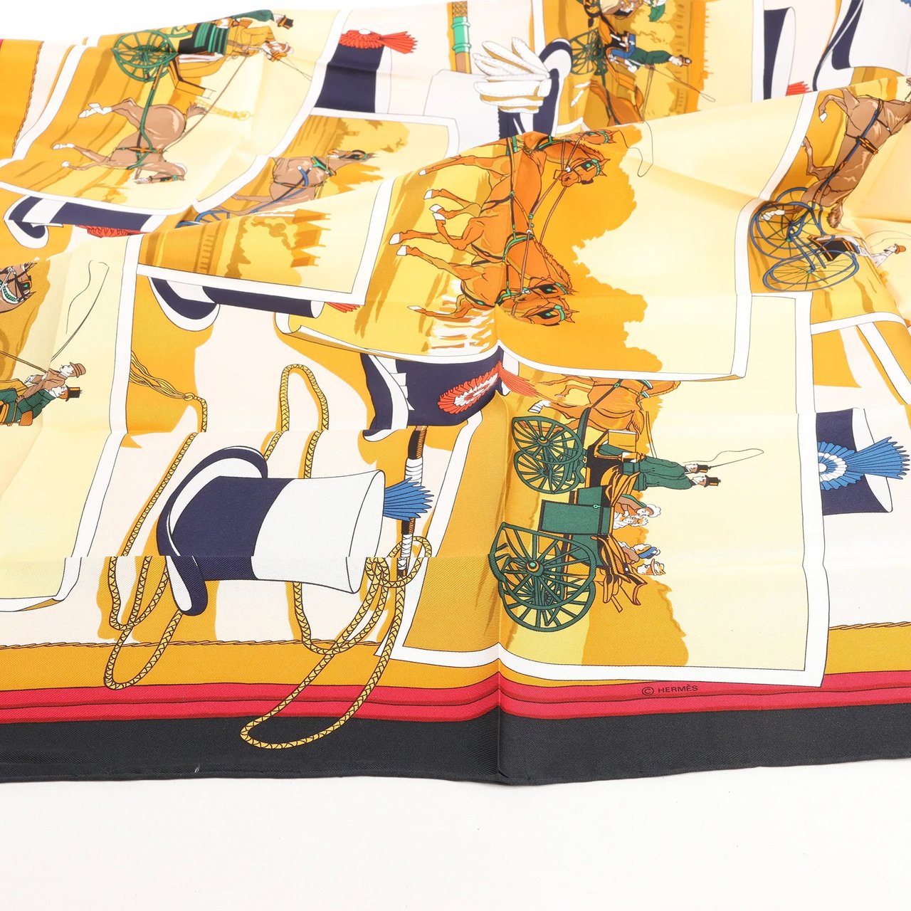 Hermès Hermès Carré 90 "Carriage and Hat" Silk handkerchief in Black x Orange Divers