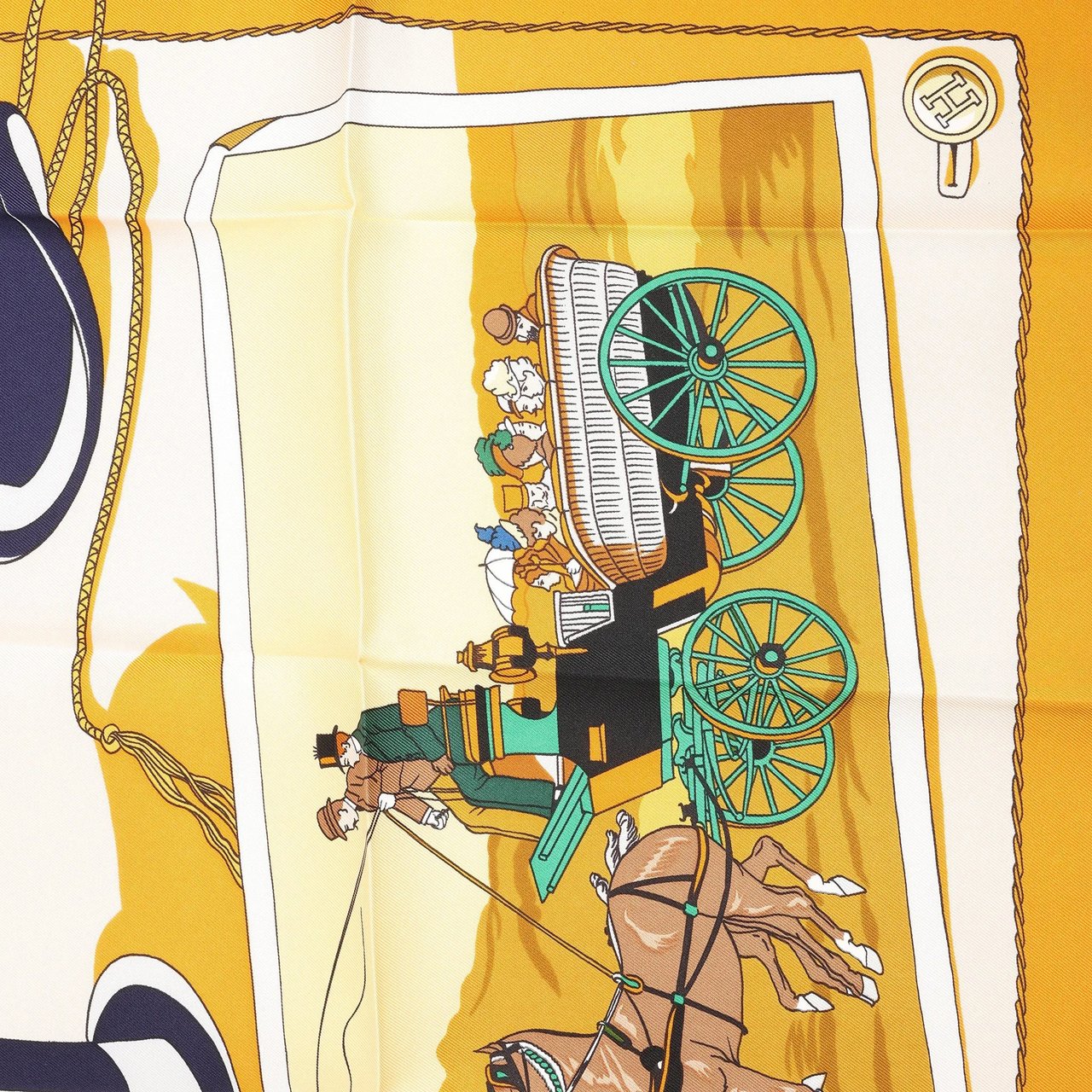 Hermès Hermès Carré 90 "Carriage and Hat" Silk handkerchief in Black x Orange Divers