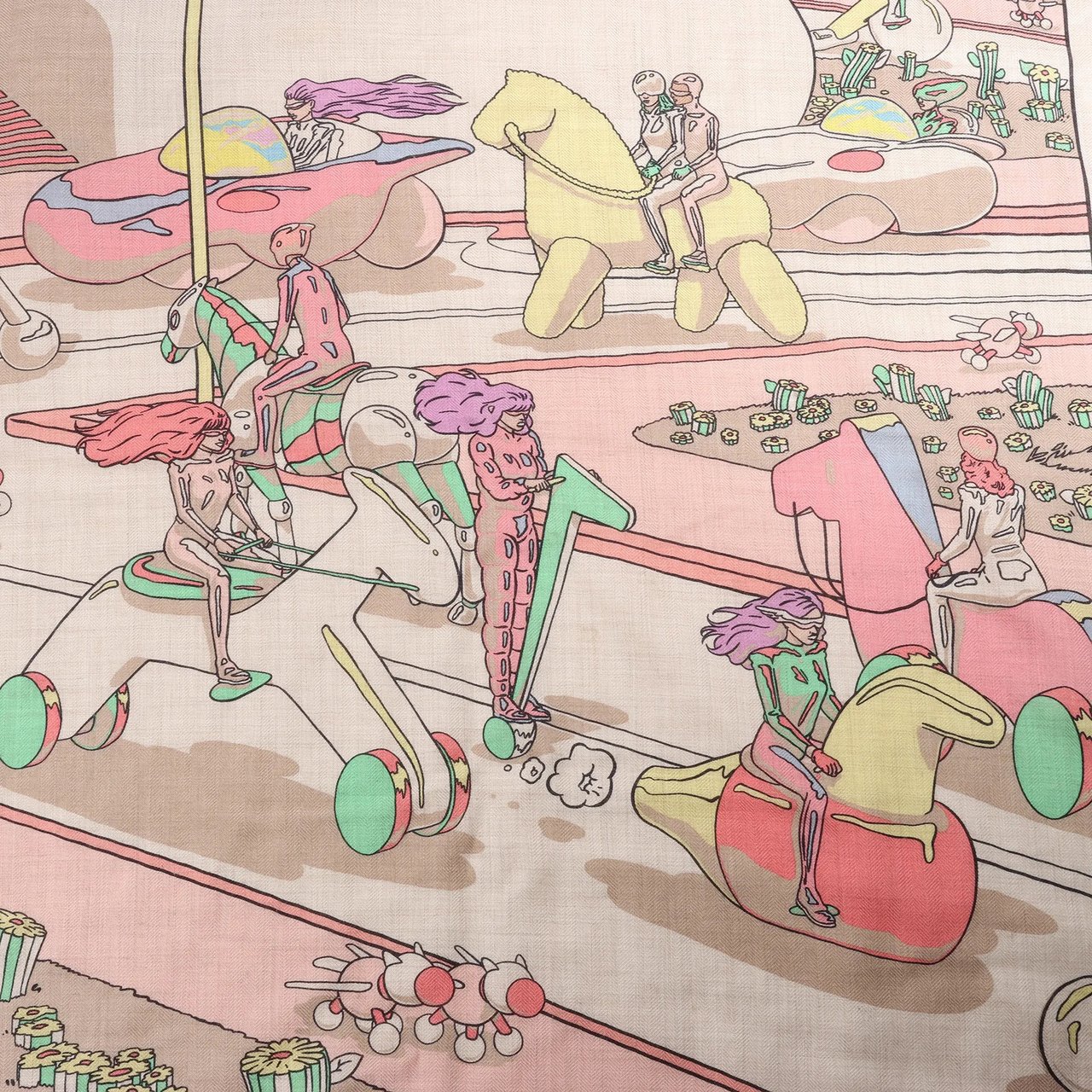 Hermès Hermès Carré Geant "LOCOMOTION" Cashmere and Silk Scarf in Beige Beige