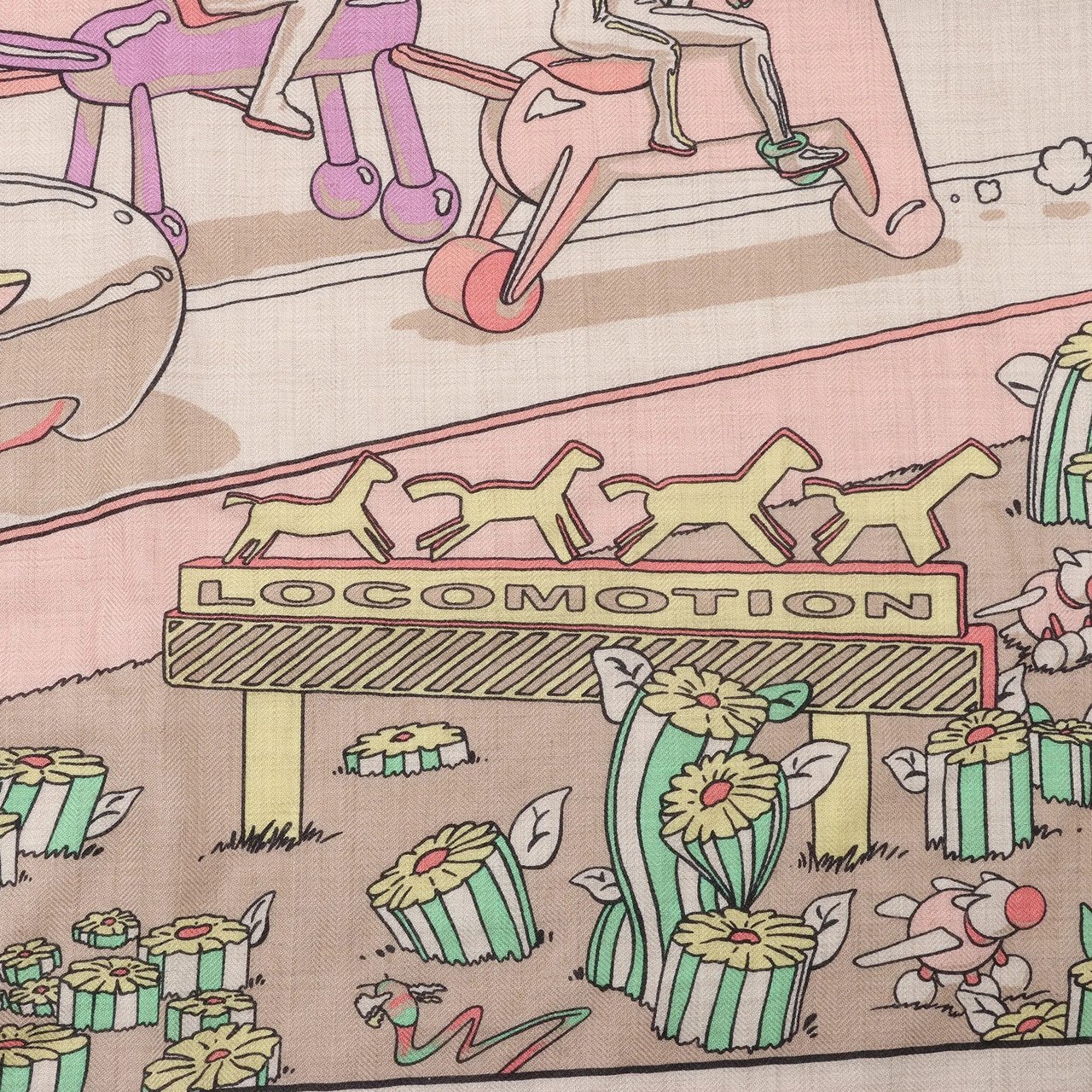 Hermès Hermès Carré Geant "LOCOMOTION" Cashmere and Silk Scarf in Beige Beige