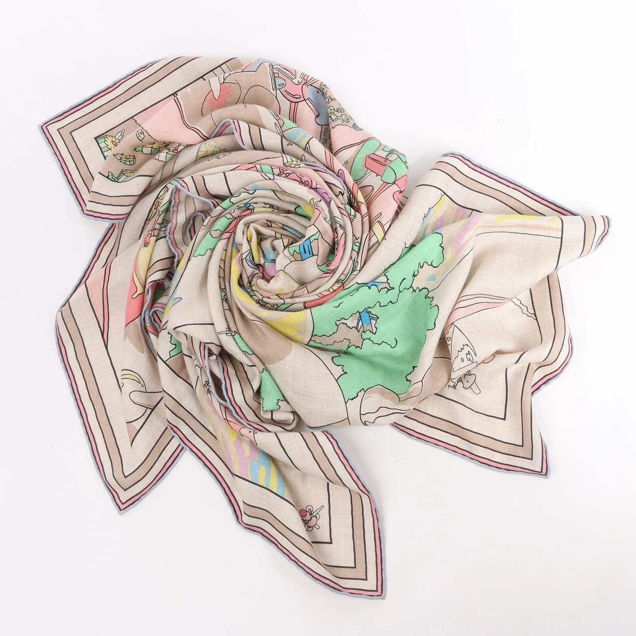 Hermès Hermès Carré Geant "LOCOMOTION" Cashmere and Silk Scarf in Beige Beige