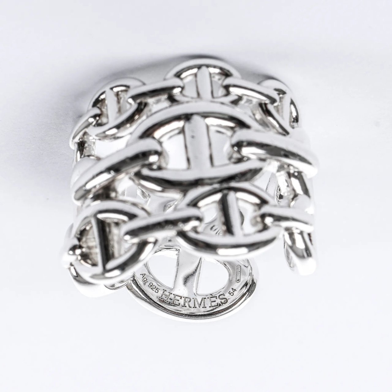 Hermès Hermes Chaîne d'Ancre Enchaînée Silver Ring, Size 54 EU Zilver