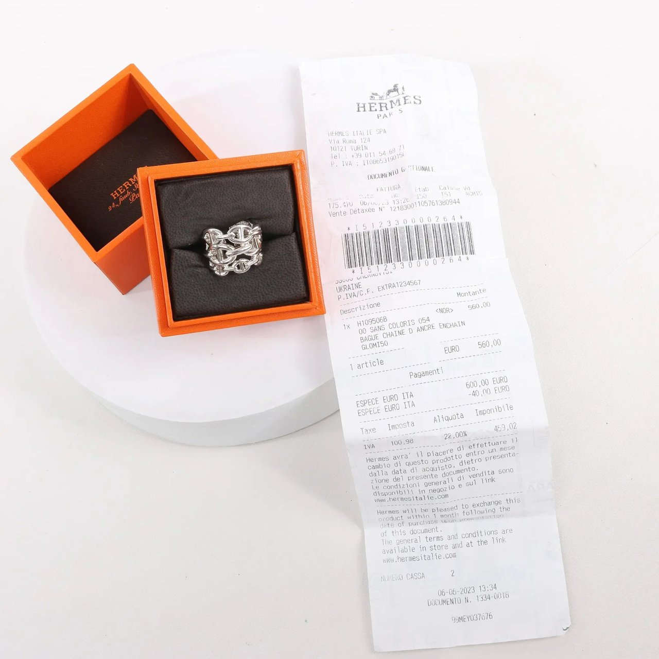 Hermès Hermes Chaîne d'Ancre Enchaînée Silver Ring, Size 54 EU Zilver