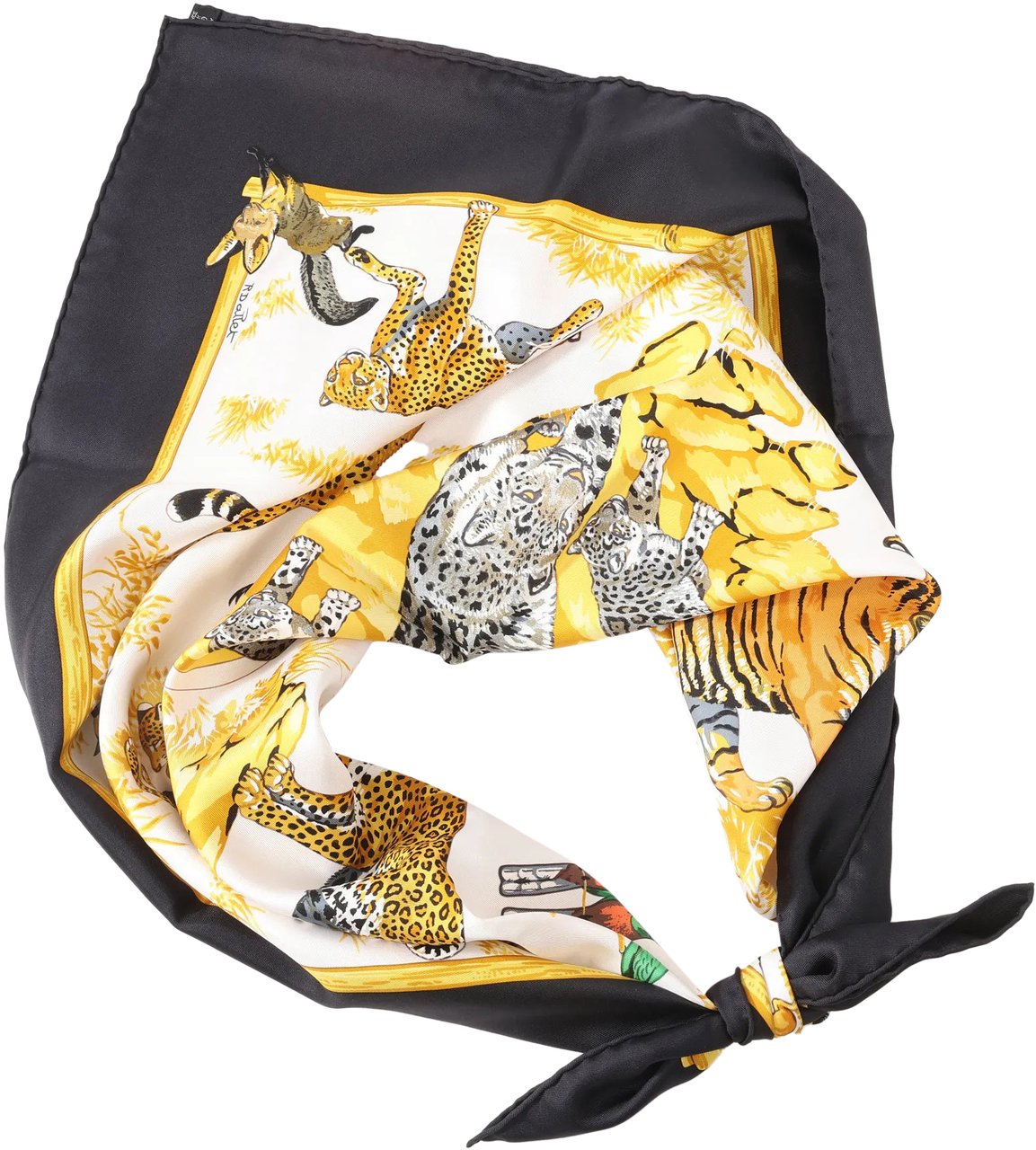 Hermès Hermès Carré 90 "tendresse feline" Silk handkerchief in Black x Yellow Divers