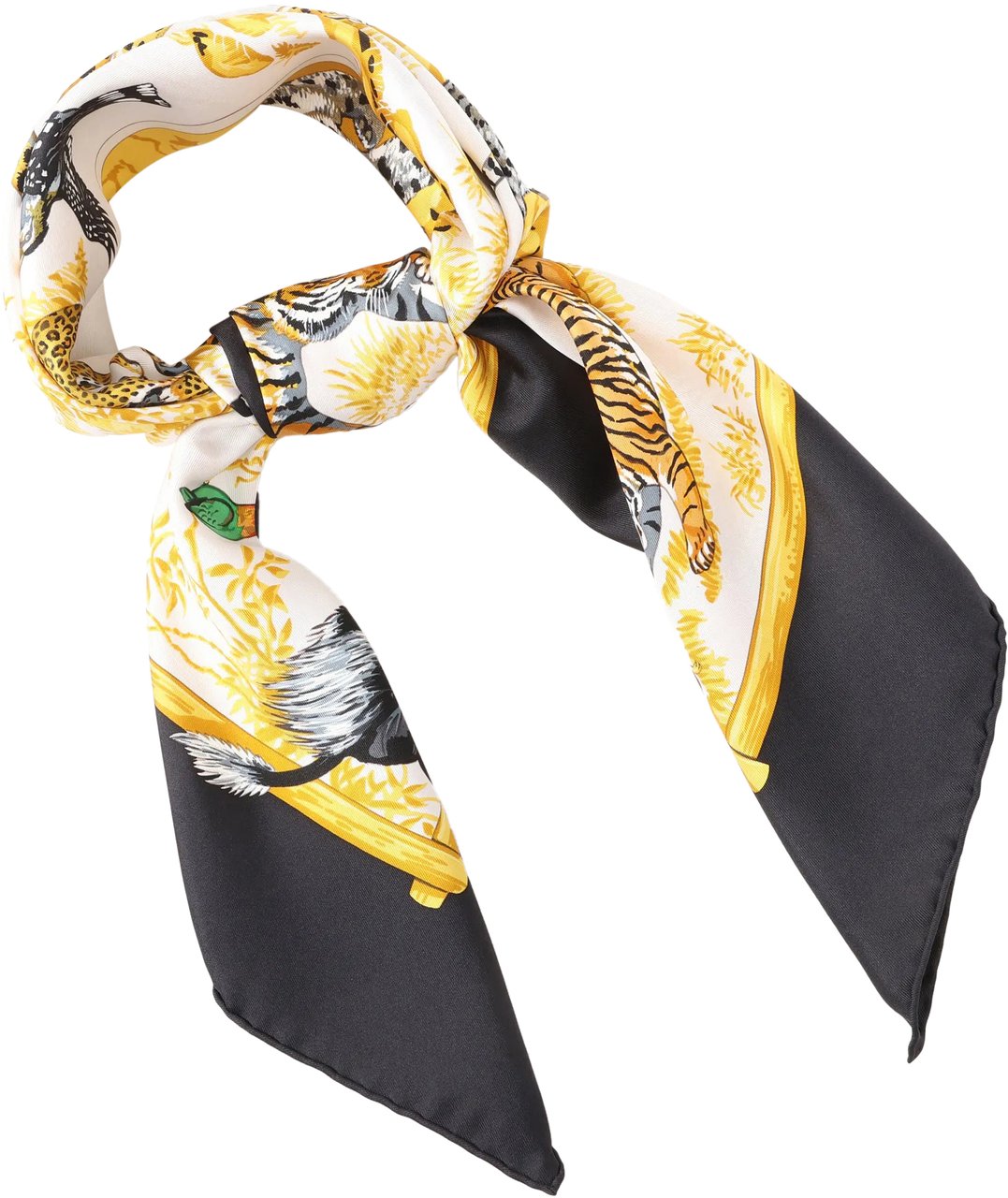 Hermès Hermès Carré 90 "tendresse feline" Silk handkerchief in Black x Yellow Divers