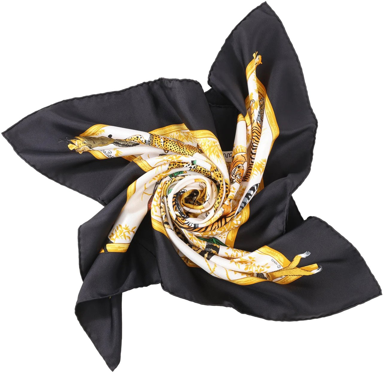 Hermès Hermès Carré 90 "tendresse feline" Silk handkerchief in Black x Yellow Divers