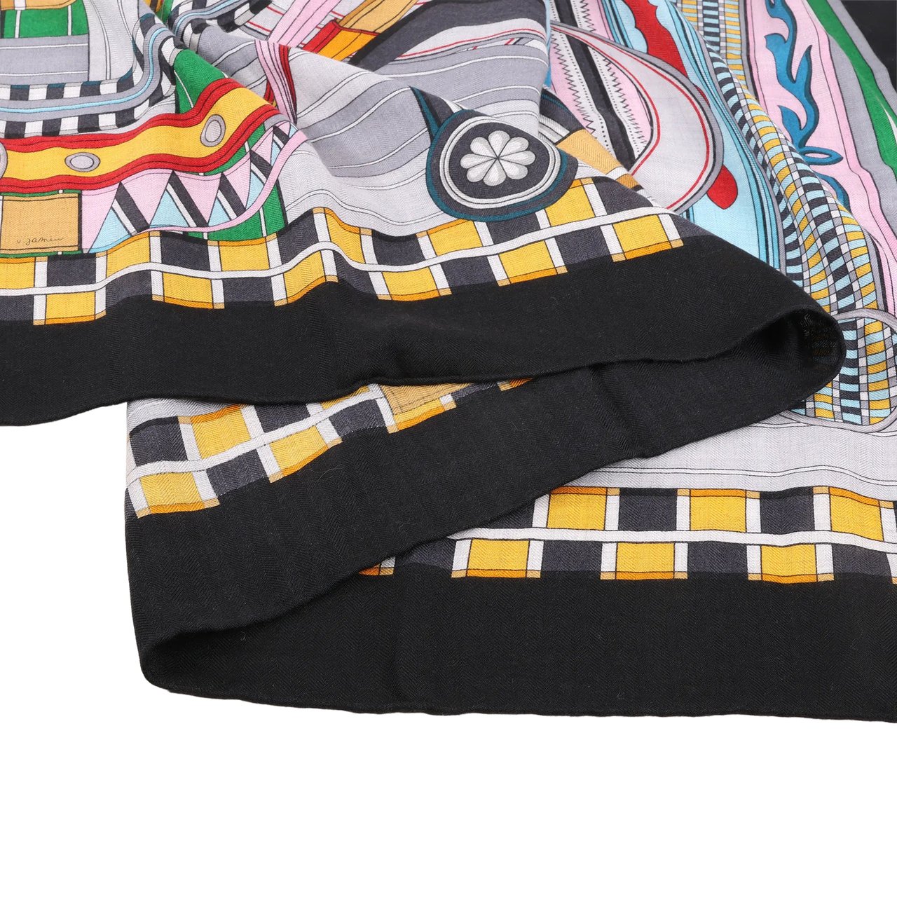 Hermès Hermès Carré Geant "Voltes et Pirouettes" Cashemere & Silk Scarf in Black Zwart