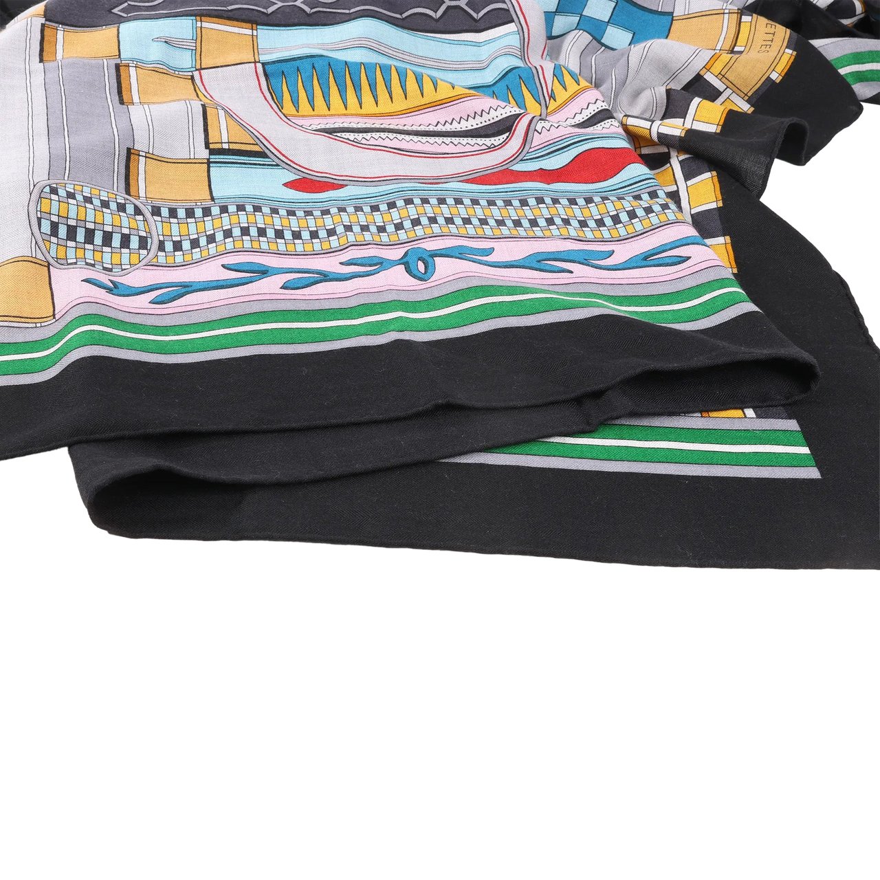 Hermès Hermès Carré Geant "Voltes et Pirouettes" Cashemere & Silk Scarf in Black Zwart