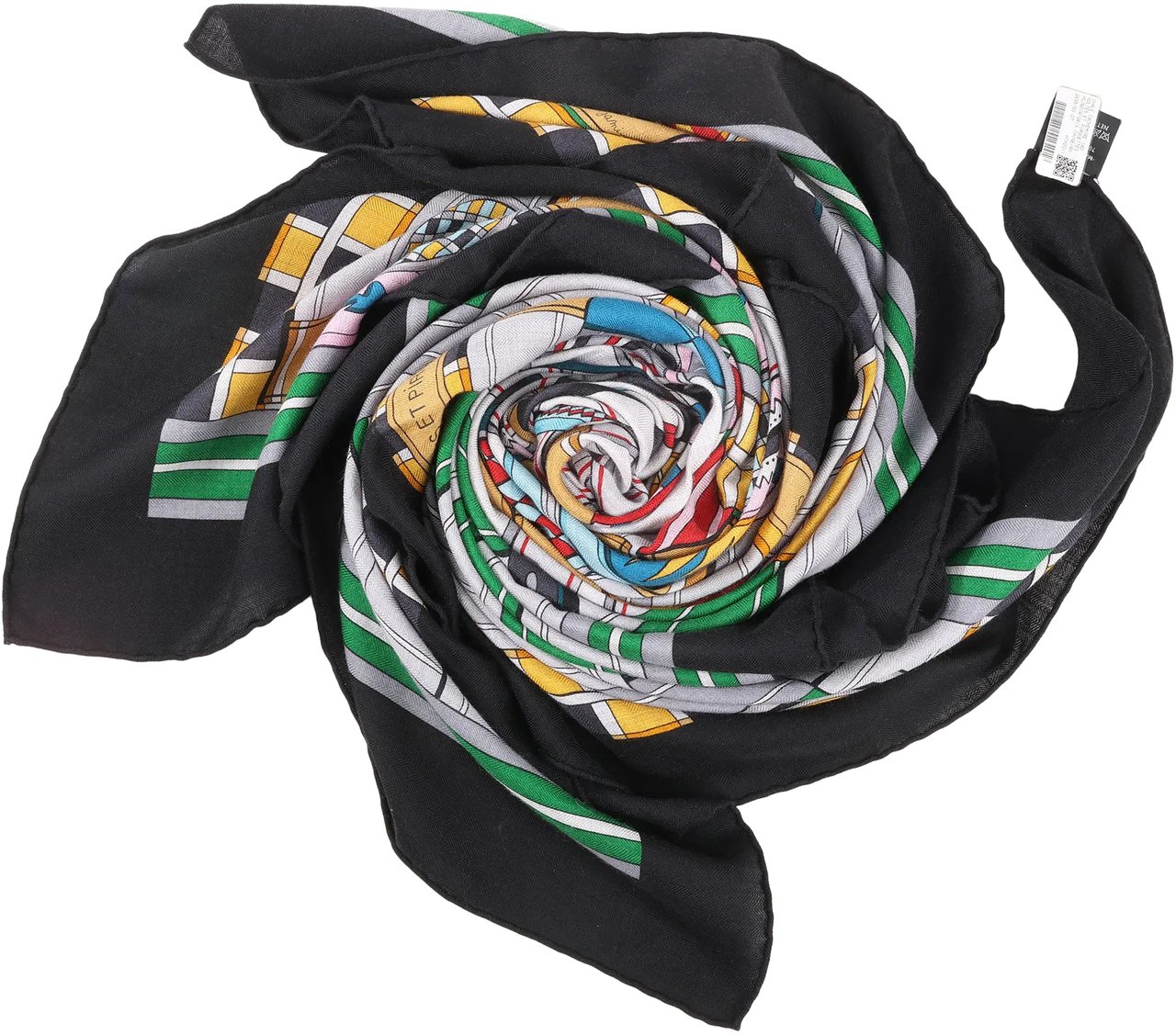 Hermès Hermès Carré Geant "Voltes et Pirouettes" Cashemere & Silk Scarf in Black Zwart
