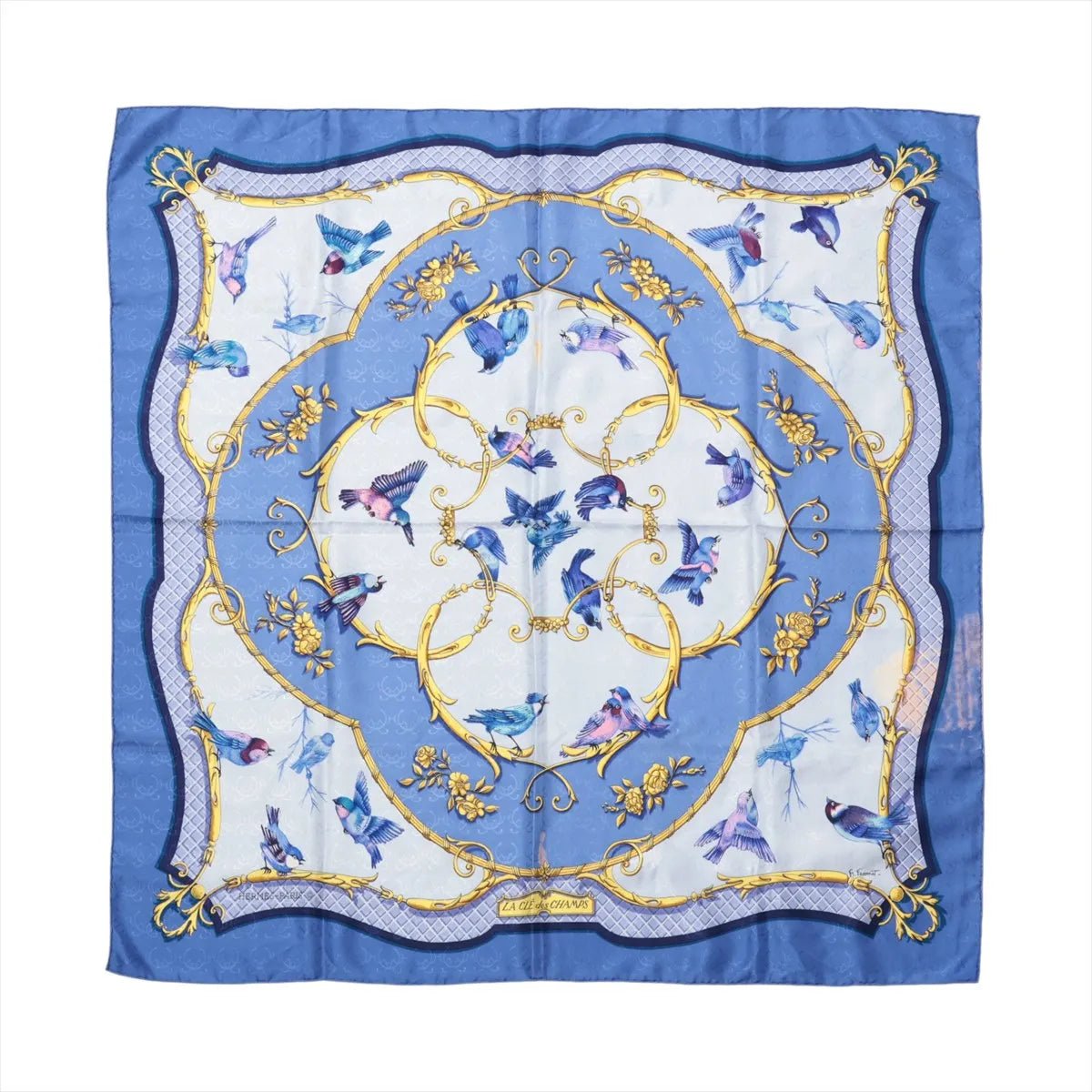 Hermès Hermès Carré 90 "LA CLE des CHAMPS" Silk handkerchief in Blue Blauw