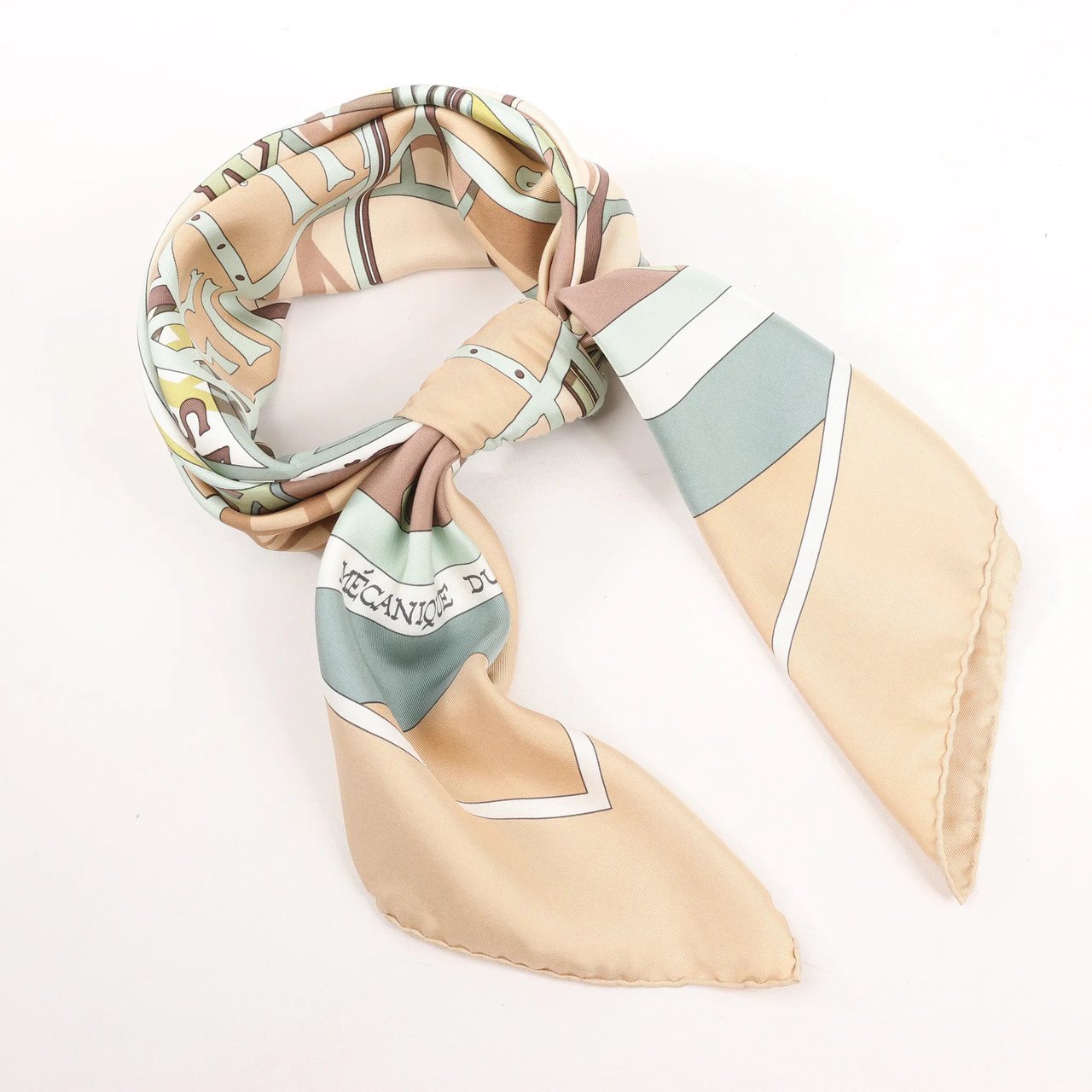 Hermès Hermès Carré 90 "MECANIQUE DU TEMPS" Silk handkerchief in Beige Beige