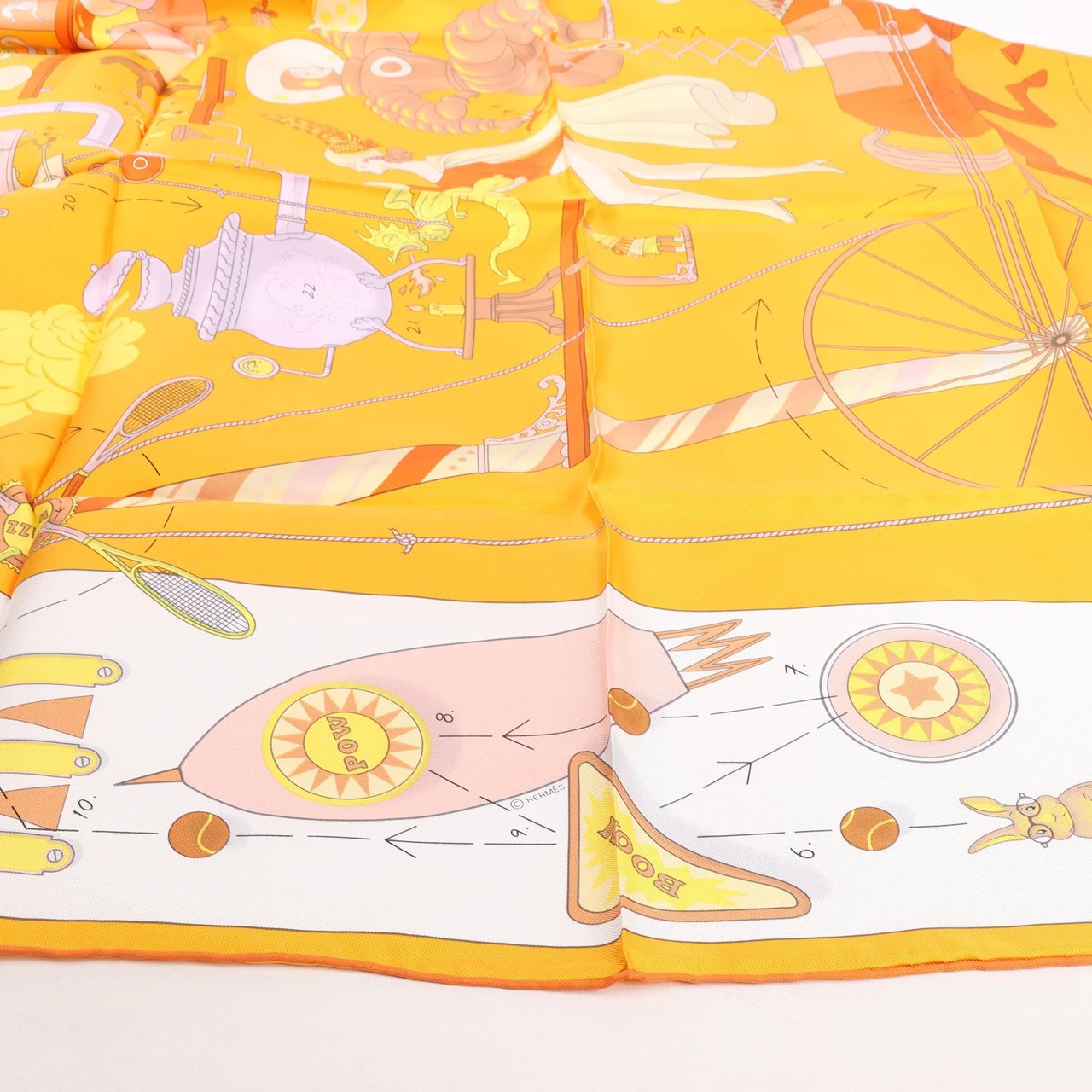 Hermès Hermès Carré 90 "Tea for Two" Silk handkerchief in Orange Divers