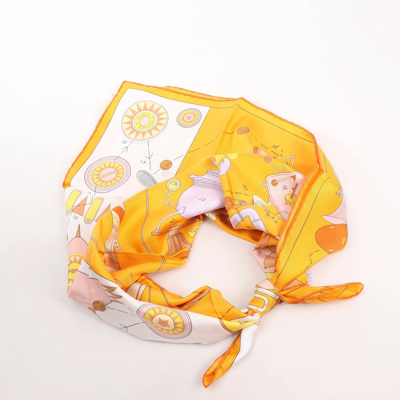 Hermès Hermès Carré 90 "Tea for Two" Silk handkerchief in Orange Divers