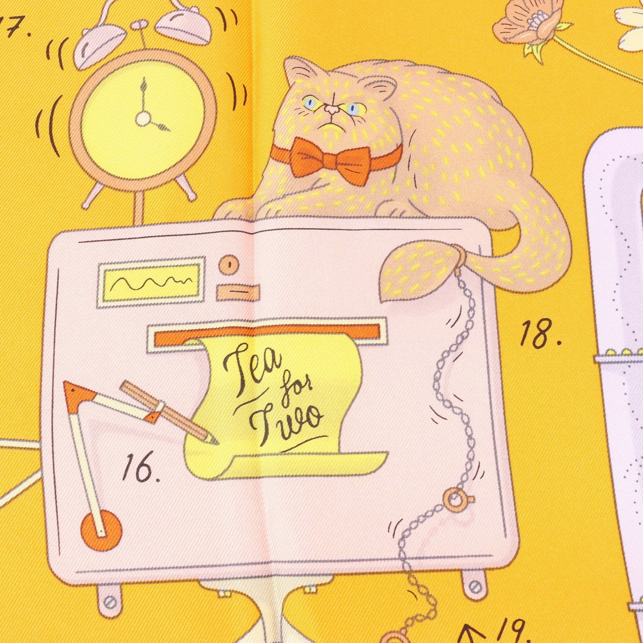 Hermès Hermès Carré 90 "Tea for Two" Silk handkerchief in Orange Divers