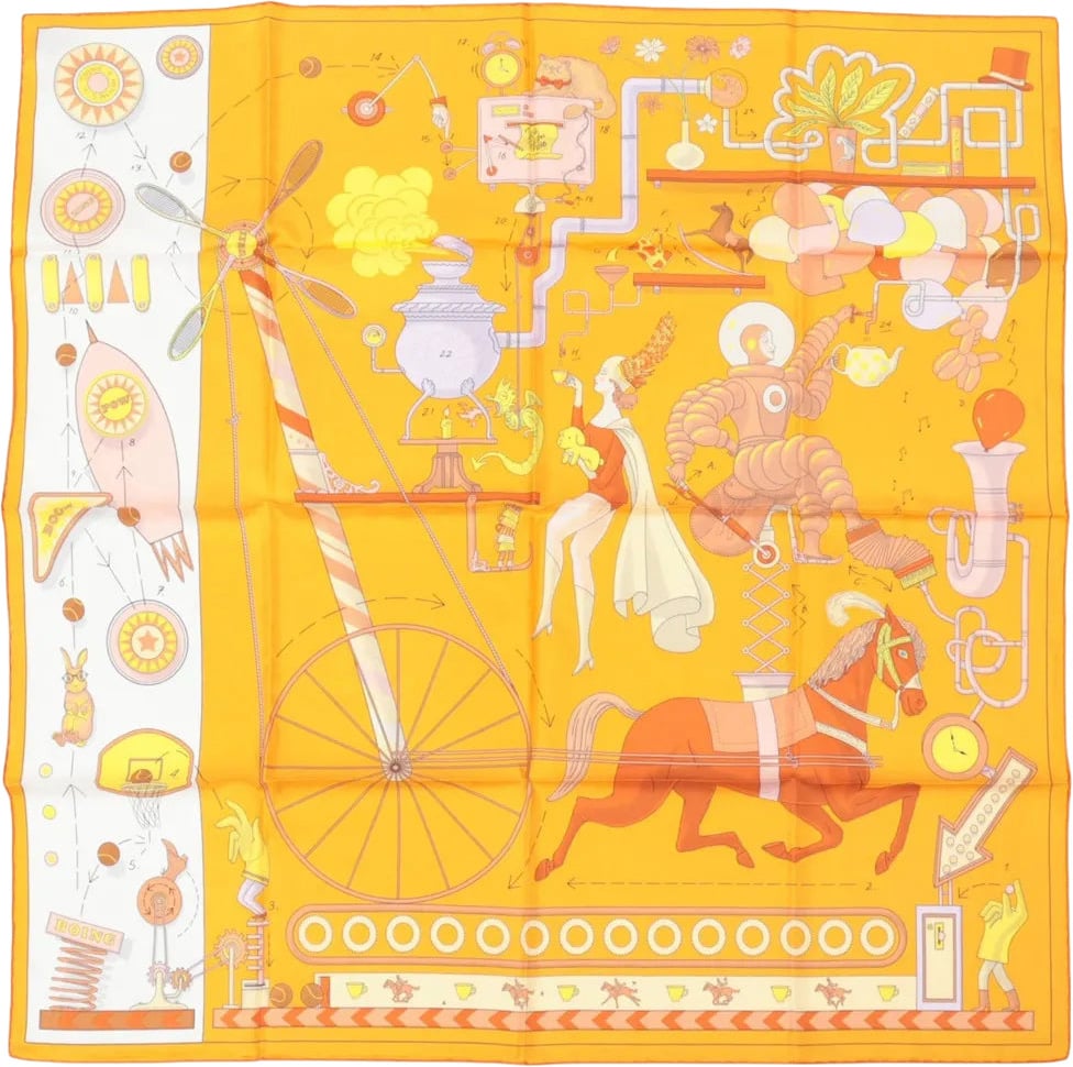 Hermès Hermès Carré 90 "Tea for Two" Silk handkerchief in Orange Divers